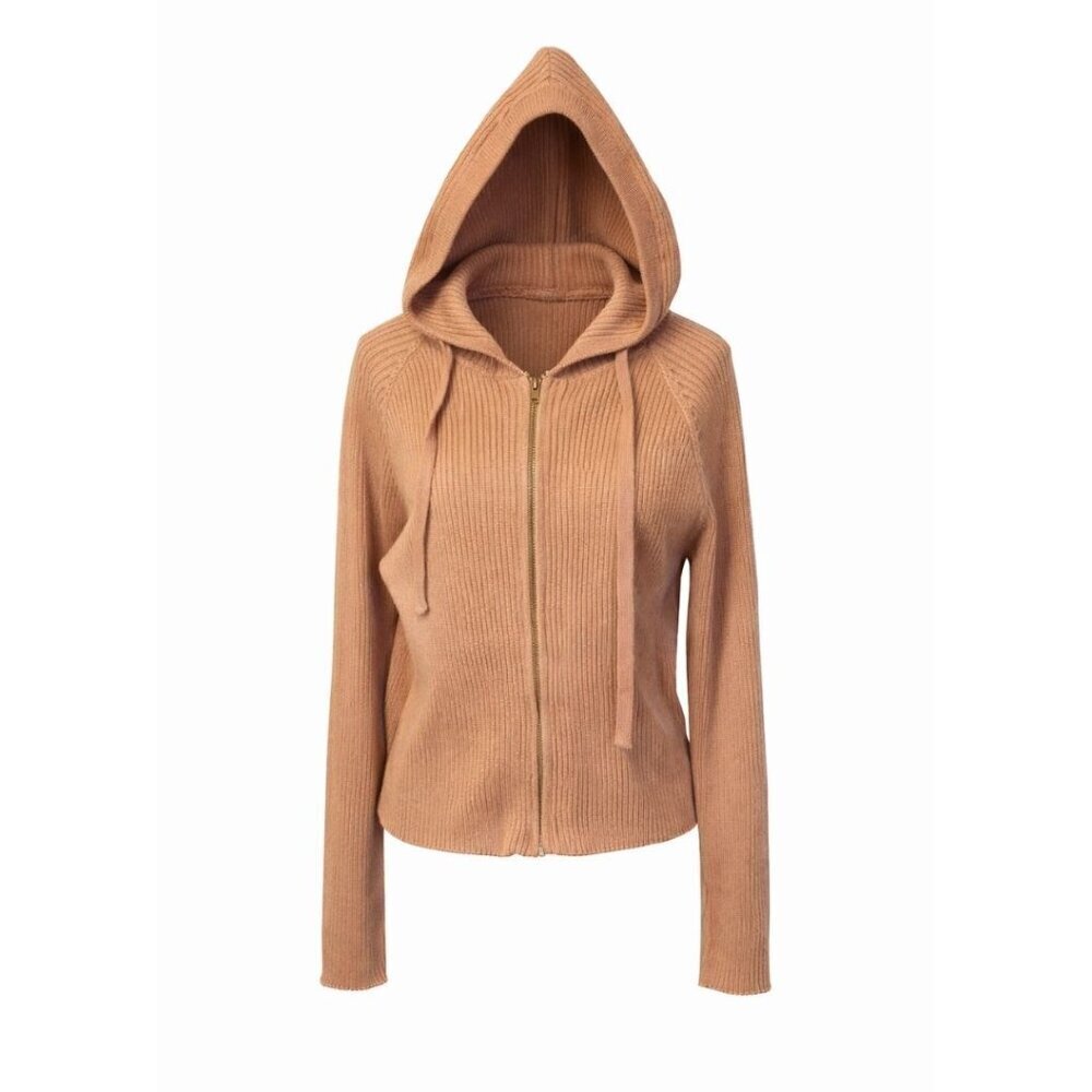 NWT Jackson Rowe Camel Hoody Full Zip Knit Sweater - XS
